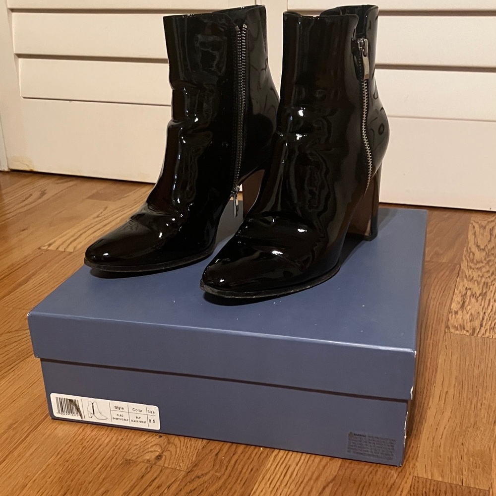 PAIGE Glossy Black Ankle Booties